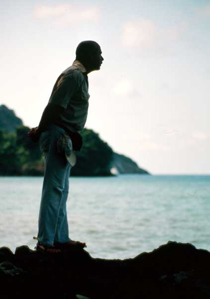 silhouette of Alvaro at shoreline